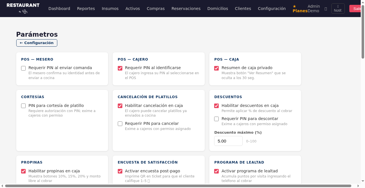 Configuración de parámetros